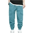 thumbnail image 1 of Men's Cargo Pants Drawstring Elastic Waist Casual Baggy Pants Blue, 1 of 7