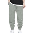 thumbnail image 1 of Men's Cargo Pants Drawstring Elastic Waist Casual Baggy Pants Gray, 1 of 4