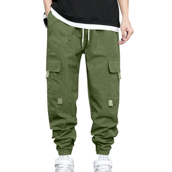 ZQUUVOU Men's Cargo Pants Drawstring Elastic Waist Casual Baggy Pants Olive Green