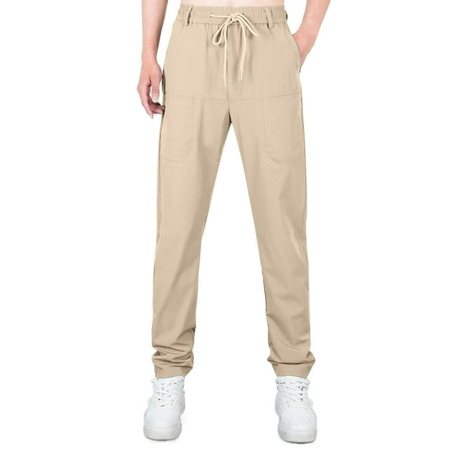 Men's Cargo Pants Drawstring High Waisted Hiking Pants Wide Leg Active