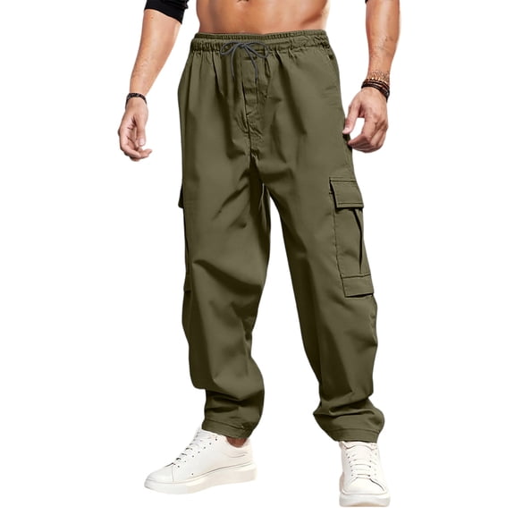 Men's Cargo Pants - Drawstring Waist for Daily Commute & Casual Gatherings Army Green S