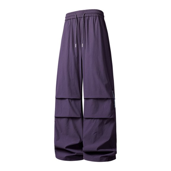 Men's Cargo Pants Drawstring Wide Leg with Elastic Waist Baggy Hiking Cycling Workout Workwear Purple S