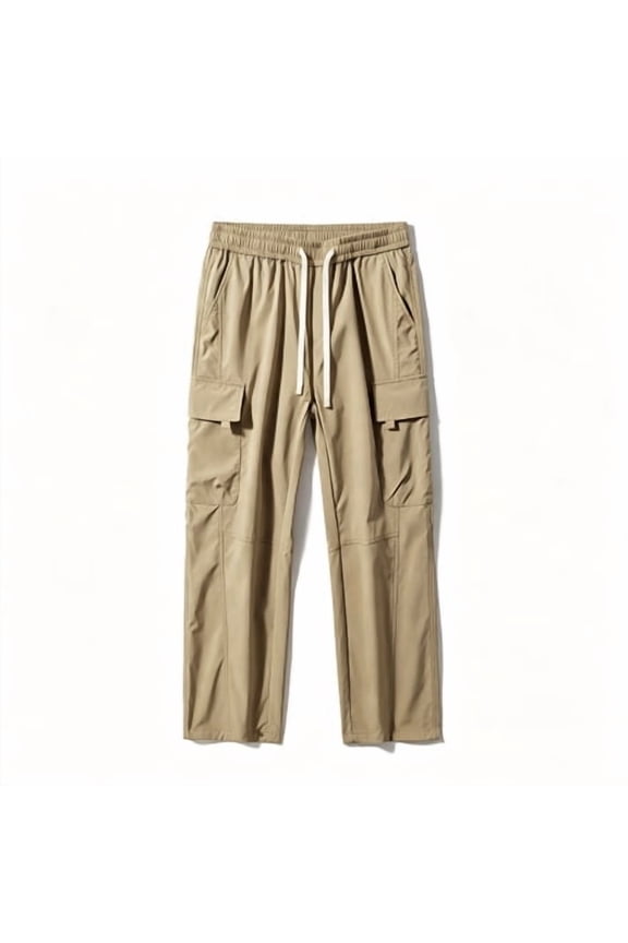Men's Cargo Pants Elastic Drawstring Waist Classic Work Straight Leg Twill Casual Work Trousers S-XL