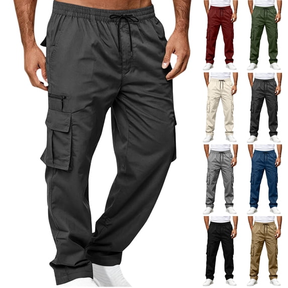 Men's Cargo Pants Elastic Drawstring Waist Multi-Pocket Detail Tapered Ankle Casual Work Outdoor Solid Colors Casual Pants for Road Trip