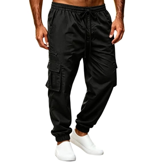 Men's Cargo Pants Elastic Waist Drawstring Jogger Pants with Pockets