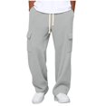 thumbnail image 1 of Men's Cargo Pants Elastic Waist Drawstring Stretchy Casual Workwear Trousers Lightweight Hiking Pants with Multi Pockets Solid Color Everyday Wear, 1 of 9