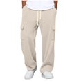 thumbnail image 1 of Men's Cargo Pants Elastic Waist Drawstring Stretchy Casual Workwear Trousers Lightweight Hiking Pants with Multi Pockets Solid Color Everyday Wear, 1 of 9