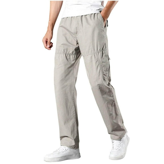 Men's Cargo Pants Elastic Waist Lightweight Drawstring Pull On Straight Leg Trousers Loose Fit Lightweight Workwear