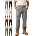 thumbnail image 1 of Men's Cargo Pants Elastic Waist Multiple Pockets Cuffed Casual Spring Fall Workwear Pants, 1 of 9