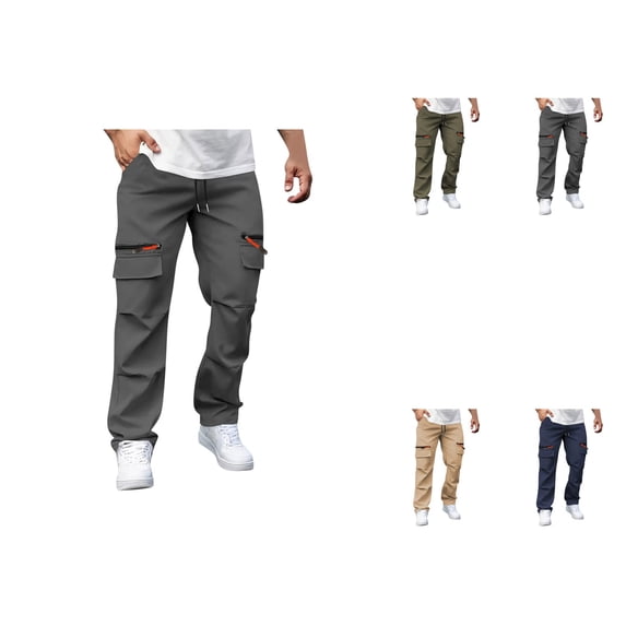 Men's Cargo Pants Elastic Waist, Relaxed Fit Casual Stretch Trousers, Outdoor Work Lightweight -Resistant with Pockets