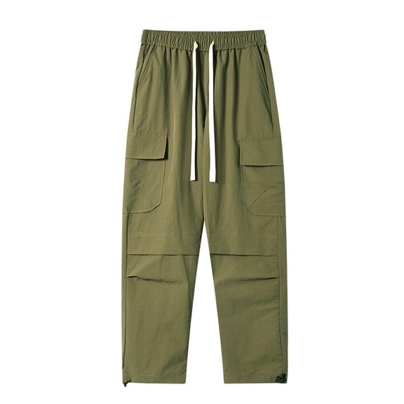 ZQUUVOU Men's Cargo Pants Elasticated Waist Pocket Strap Leg Cargo Sweatpants Olive Green