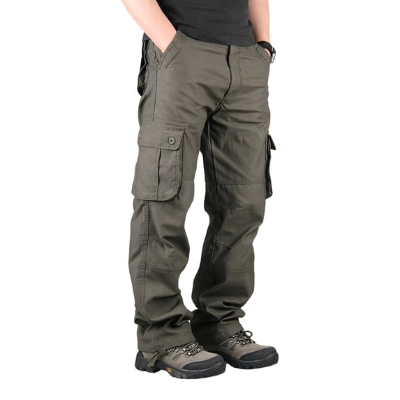 Men's Cargo Pants Hiking Outdoors Work Trousers Straight Leg Cotton Twill Sweat Pants with Multi Pockets (32, Army Green)