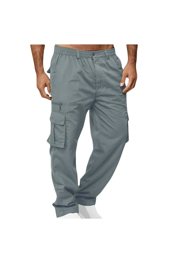 Men's Cargo Pants, Hiking Work Pants with 7 Pockets,Outdoor Multi Pockets Mid Waist Straight Leg Long Tactical Pants, Gray, XL