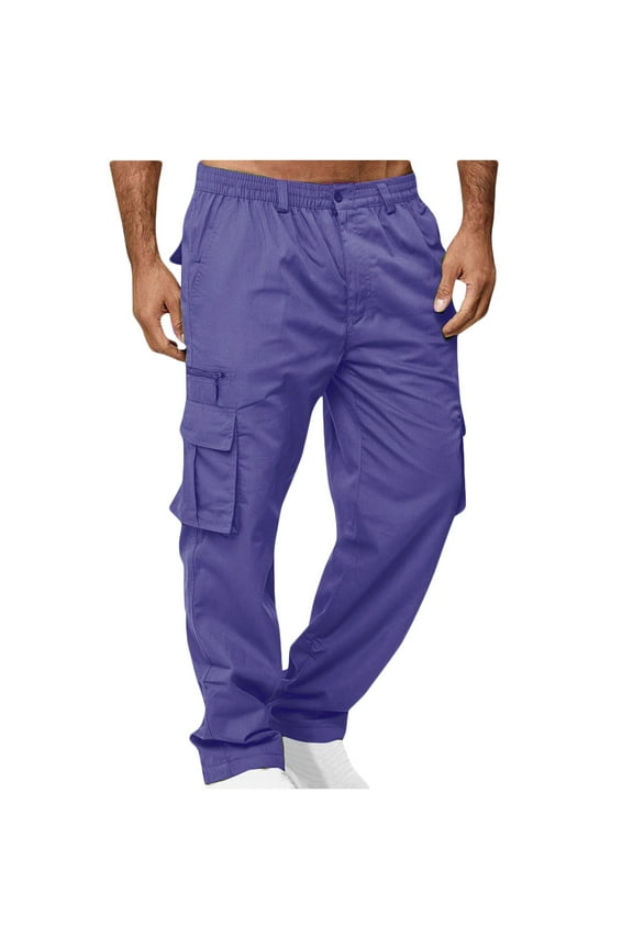 Men's Cargo Pants, Hiking Work Pants with 7 Pockets,Outdoor Multi Pockets Mid Waist Straight Leg Long Tactical Pants, Purples, M
