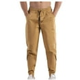 thumbnail image 1 of Men's Cargo Pants Jogger Solid Color Pockets Elastic Rope Waist Casual Cargo Pants Khaki, 1 of 4