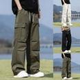 thumbnail image 1 of Men's Cargo Pants Lightweight Baggy Parachute Pants Drawstring Water Resistant Outdoor Hiking Pants with Muti Pockets Big and Tall Size M-4XL Gray, 1 of 8