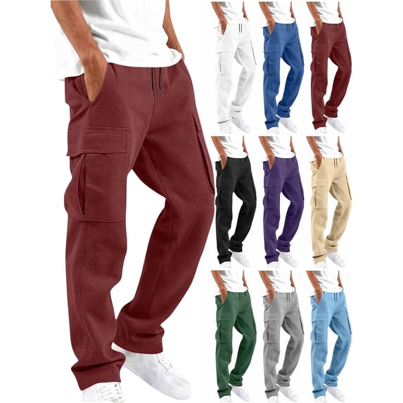 Men's Cargo Pants Lightweight Pants Relaxed Fit Stretch Joggers Hiking Travel Casual Work With Pockets Wine Xxl