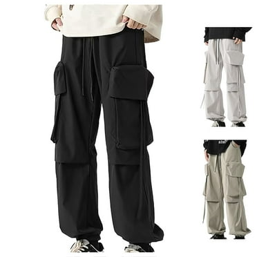 Men's Cargo Pants Linen Pants Tapered Summer Thin Elastic Waist 34" Inseam Pants Regular Fit with Pockets Stylish Solid for Outdoor Black L