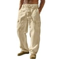 thumbnail image 1 of Men's Cargo Pants Linen Workwear Trousers Casual Comfortable Breathable Summer Spring Daily Wear Loose Fit Utility Pants For Outdoor Activities, 1 of 8
