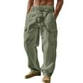 thumbnail image 1 of Men's Cargo Pants Linen Workwear Trousers Casual Comfortable Breathable Summer Spring Daily Wear Loose Fit Utility Pants For Outdoor Activities, 1 of 8