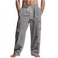 Men's Cargo Pants Loose Casual Solid Color Pocket Drawstring Elastic Waistband Straight Full Length Pants Dark Gray