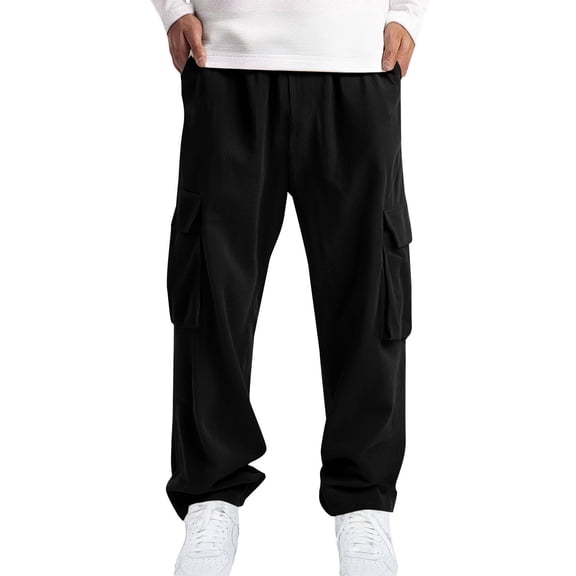 Men's Cargo Pants Loose Corduroy Joggers Comfortable with Pockets Black XL
