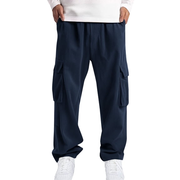 Men's Cargo Pants Loose Corduroy Joggers Comfortable with Pockets Dark Blue XXL