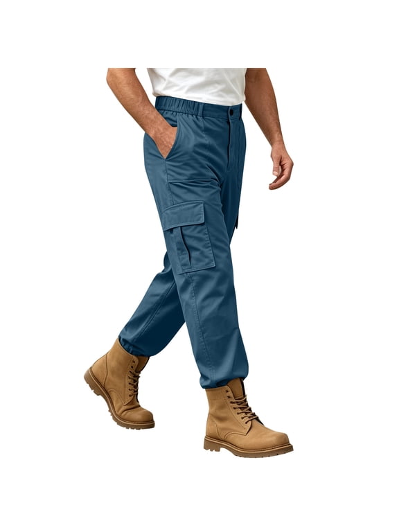 Men's Cargo Pants Loose Elastic Waist Casual Workout Trousers Hiking Tactical Pant with Multi Pockets Navy XXL