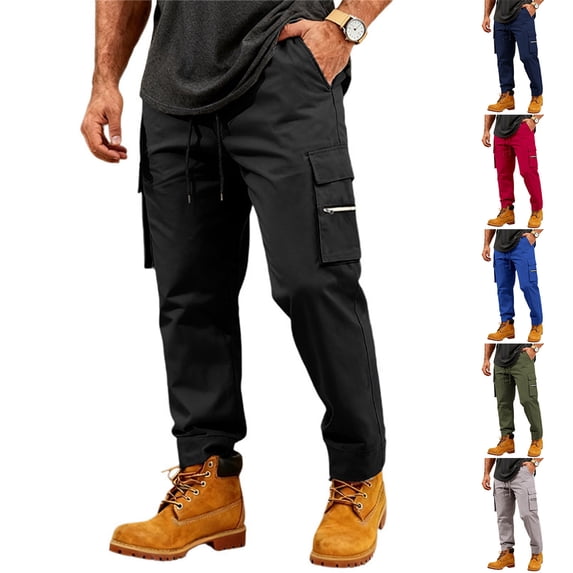 Men's Cargo Pants Loose Fit Casual Joggers with Multiple Pockets Summer Streetwear Black Pant