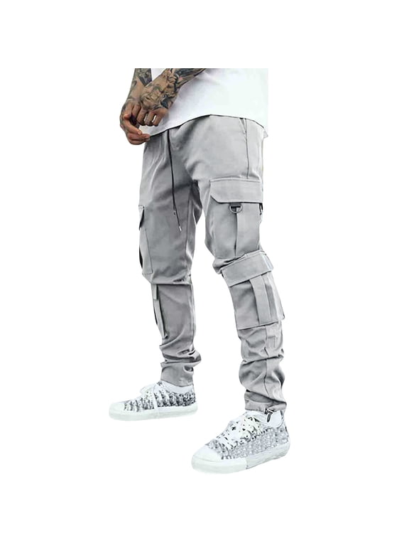 Men's Cargo Pants Mechanic Pants Men's Slim Fit Cargo Pocket Men Foam Double Knee Mens Outdoor Zip Pant Young And S Work for Men Tie Baggy Track All Season Fit Pant Casual Grey 2XL