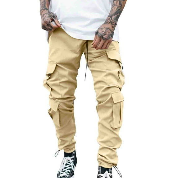 Men's Cargo Pants Mechanic Pants Men's Slim Fit Cargo Pocket Men Foam Double Knee Mens Outdoor Zip Pant Young And S Work for Men Tie Baggy Track All Season Fit Pant Casual Khaki M