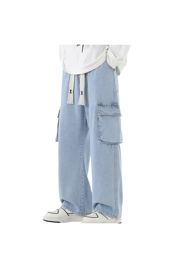 Men's Cargo Pants Men Cargo Pants with Pockets Loose Fit Mechanic for Men Work Star Apparel Boys Sleepers Utility Baggy Work for Sippers Toddlers Male Blue XL