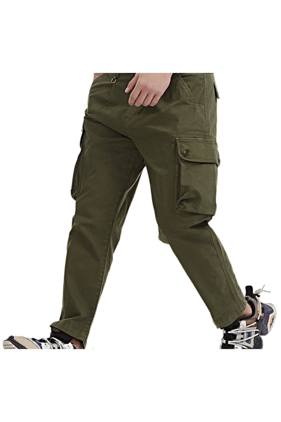 Men's Cargo Pants Mid Waist Zip Pocket Relaxed Fit Solid Trousers Durable Outdoor Work Pants Lightweight Comfortable Style Utility Pants