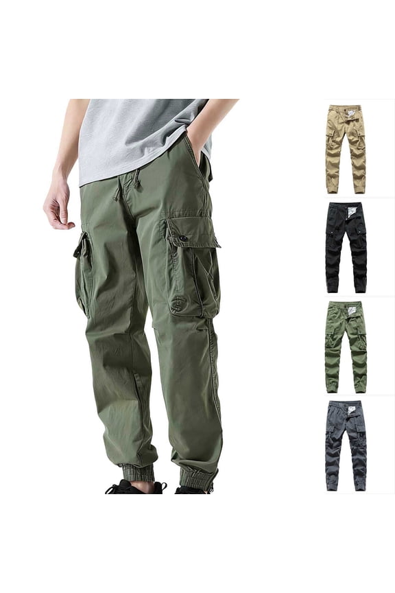 Men's Cargo Pants Multi Pocket Workwear Protection Casual Ankle Strap Trousers Joggers Elastic Waist Drawstring Straight Leg Quick Dry Lightweight Breathable Hiking | AESTIVO,Gray XL
