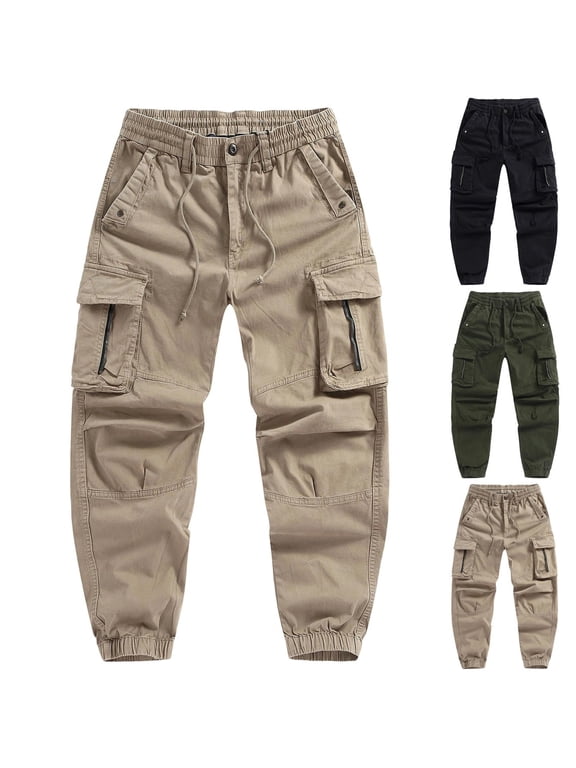 Men's Cargo Pants Multi Pocket Workwear Protection Casual Ankle Strap Trousers Joggers Elastic Waist Drawstring Straight Leg Quick Dry Lightweight Breathable Hiking | AESTIVO,Black XS