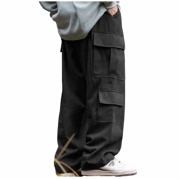Men's Cargo Pants Oversized Loose Fit Hiking Work Drawstring Waist Pant Outdoor Multi Pockets Army Trouser (XL, Black)