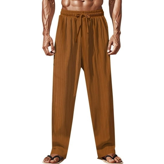 Men's Cargo Pants Relaxed Fit Straight Leg 44*30 Casual Fashion Solid Color Drawstring Elastic Waist Pants