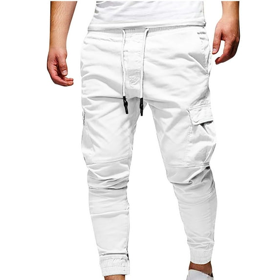 ZQUUVOU Men's Cargo Pants Slim Fit Casual Sport Pants Trousers Running Joggers Sweatpants White