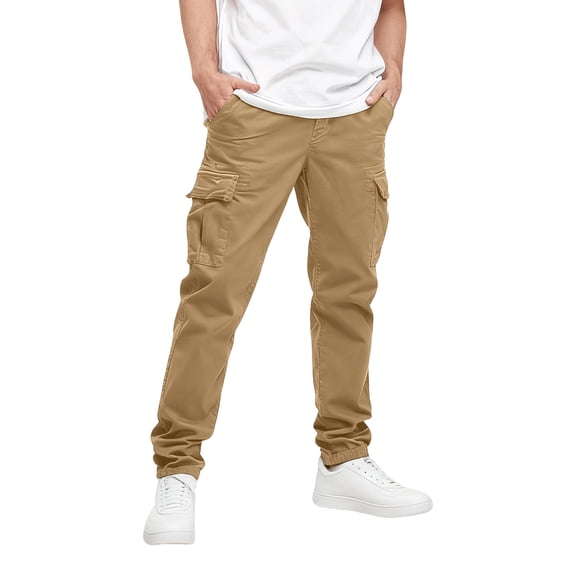 Men's Cargo Pants - Slim Fit & Cuffed Legs for Daily Commute & Casual Gatherings Khaki M