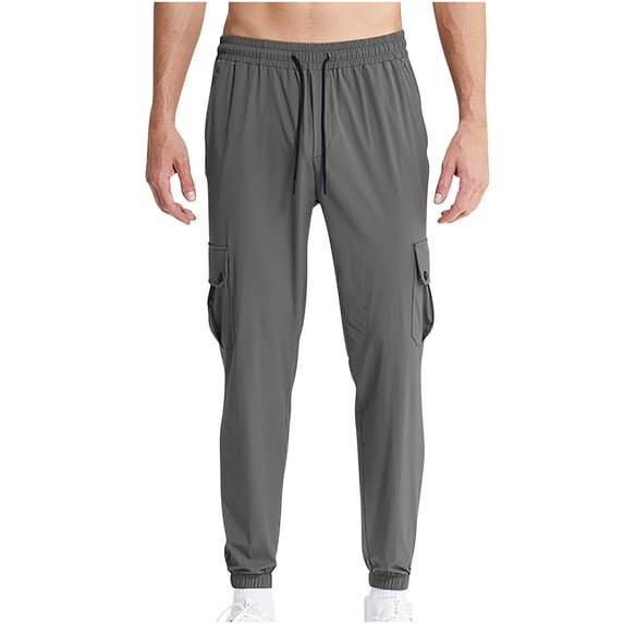 ZQUUVOU Men's Cargo Pants Slim Fit Fashion Drawstring Elastic Waist Multi-Pocket Casual Sweat Length Pants Gray