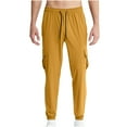 thumbnail image 1 of ZQUUVOU Men's Cargo Pants Slim Fit Fashion Drawstring Elastic Waist Multi-Pocket Casual Sweat Length Pants Yellow, 1 of 6