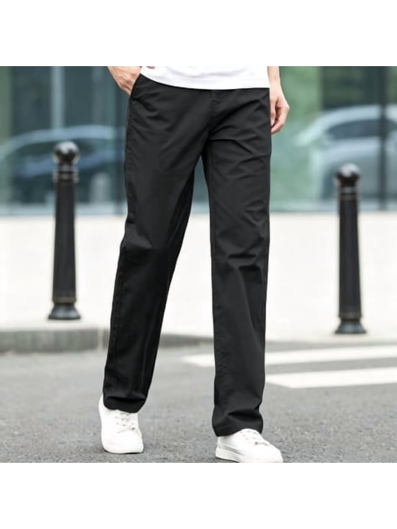 Men's Cargo Pants Smooth Twill Fabric Relaxed Fit Zip Side Pockets Pants S‑XXL