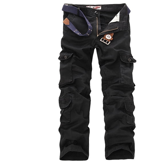 ZQUUVOU Men's Cargo Pants Solid Color Multi-Pocket Cargo Outdoor Casual Pants Black