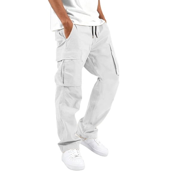 Men's Cargo Pants Straight Leg Casual Work Multi Pocket Utility Pants White XXXXXL