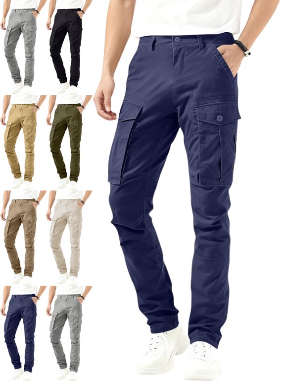 Men's Cargo Pants Straight Leg Slim Fit Zip Fly Button Closure Multiple Pockets Everyday Workwear Pants