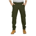thumbnail image 1 of Men's Cargo Pants Straight Twill Stretch Regular Fit Work Pants with 6 pockets Outdoor Work Office Hiking Workout Trouser (L, Army Green), 1 of 7