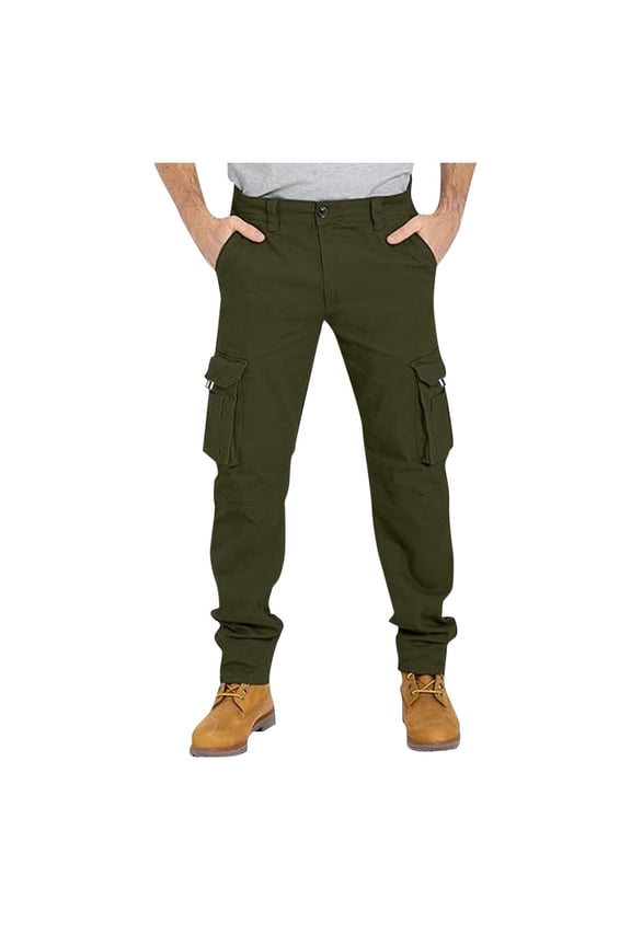 Men's Cargo Pants Straight Twill Stretch Regular Fit Work Pants with 6 pockets Outdoor Work Office Hiking Workout Trouser (M, Army Green)