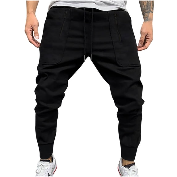 ZQUUVOU Men's Cargo Pants Summer Pocket Drawstring Casual Multi Pocket Workwear Pants Black