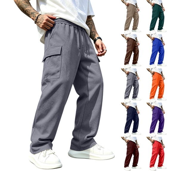 Men's Cargo Pants Tactical Work Pants Basic Solid Color Loose Fit Drawstring Casual Hiking Outdoor Sweatpants Cargo Joggers with pockets Orange 2XL