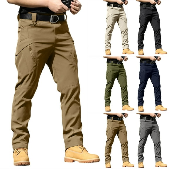 Men's Cargo Pants Water Resistant Lightweight Hiking Pants Outdoor Work Pants with Multi Pockets with No Belt Khaki 3XL